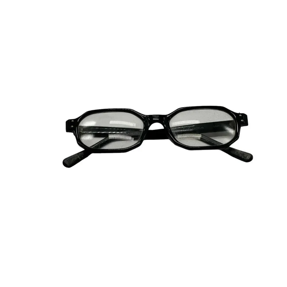 Vintage American Optical Clear Lenses Glasses Octagon Oval Black Acetate Rare